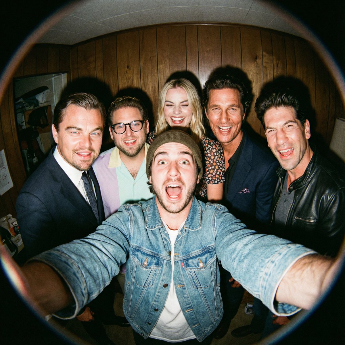 Fisheye selfie with movie characters using Nano Banana Pro — output 1
