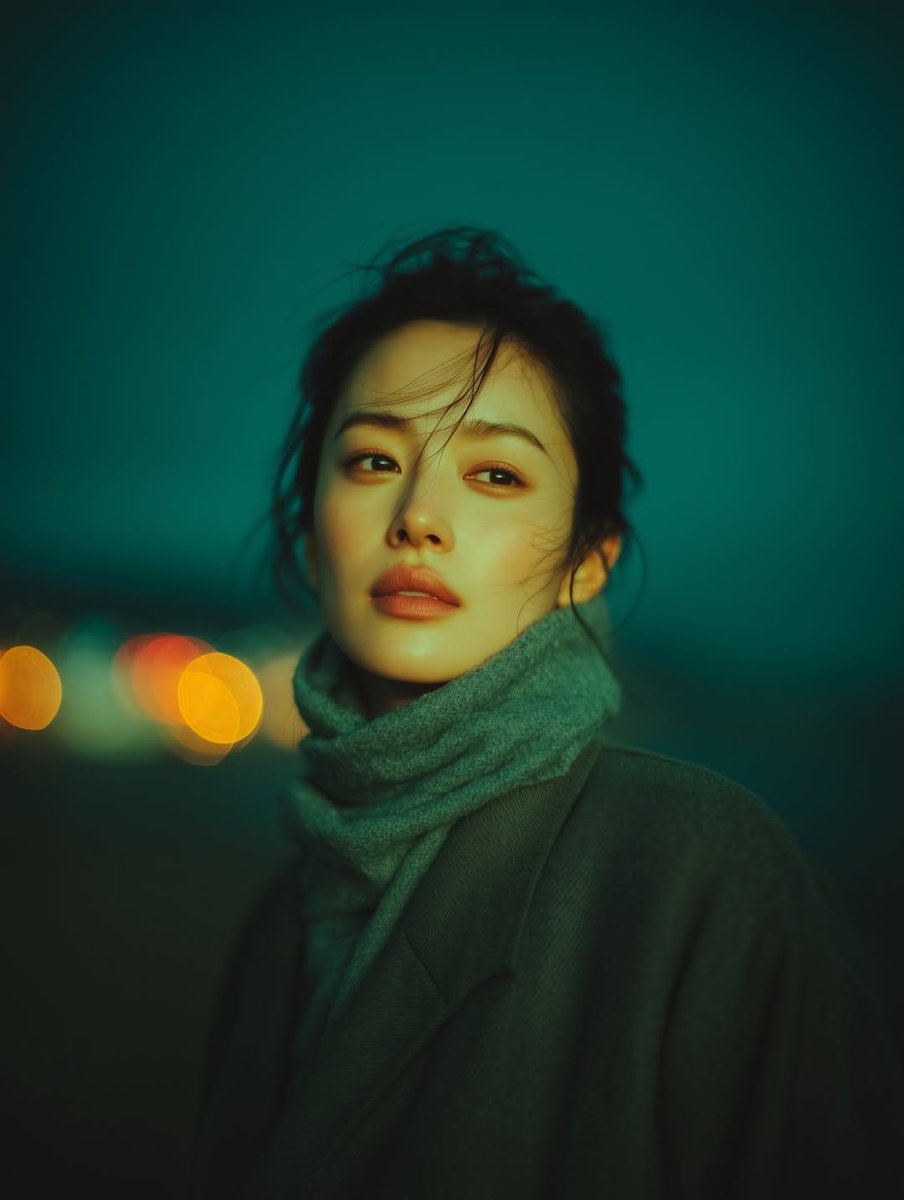 Cinematic Night Portrait with Teal-Green Grading — output 1