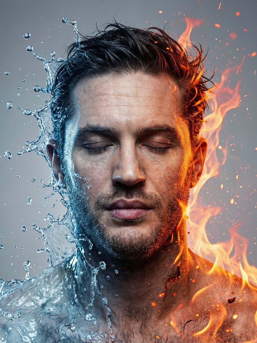Conceptual Fire and Water Portrait — output 1