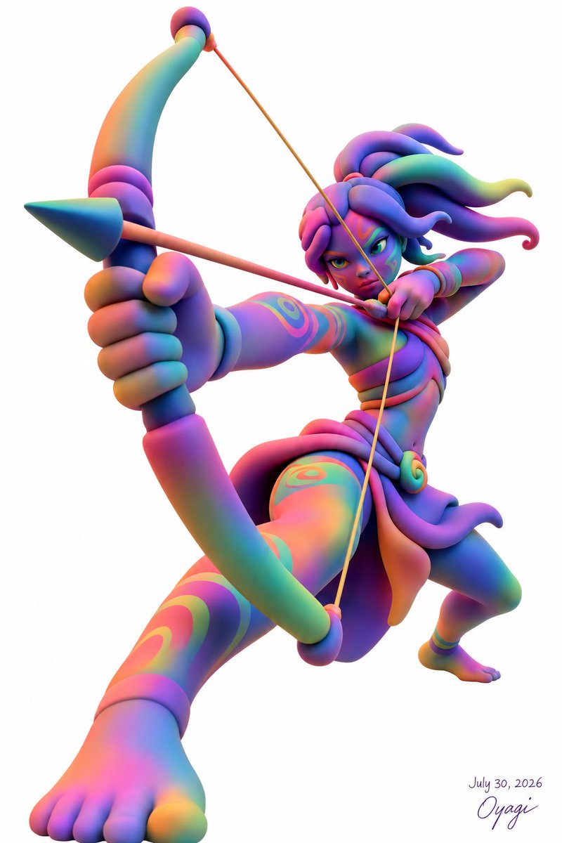 Game Asset - Neon Fantasy Archer 3D Illustration — output 1