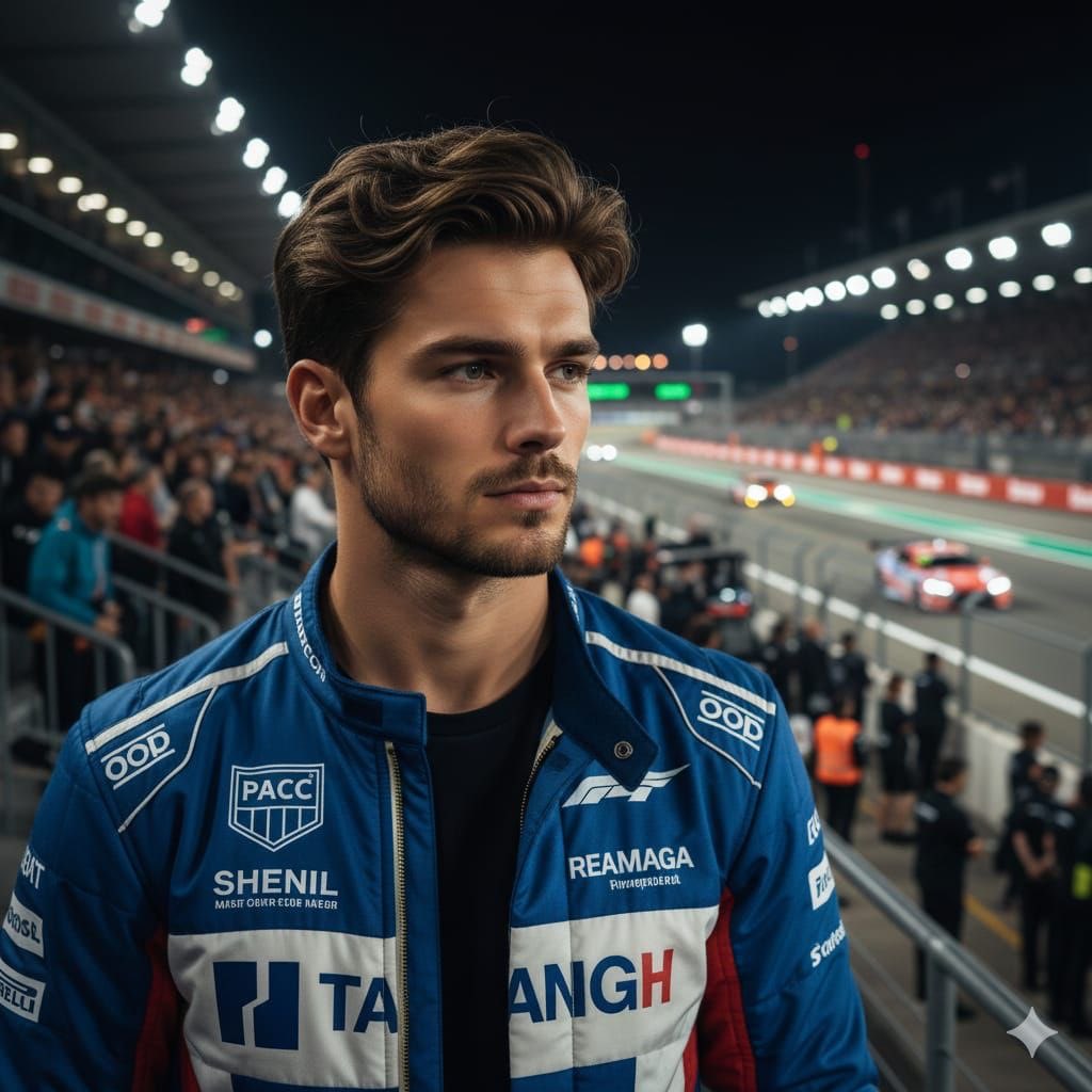 Cinematic Portrait of a Racing Driver at Night — output 1
