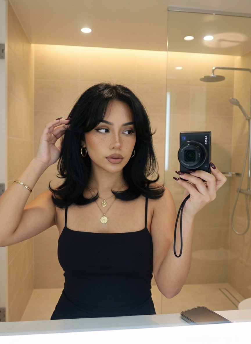 Influencer Aesthetic Mirror Selfie (JSON Format) — output 1