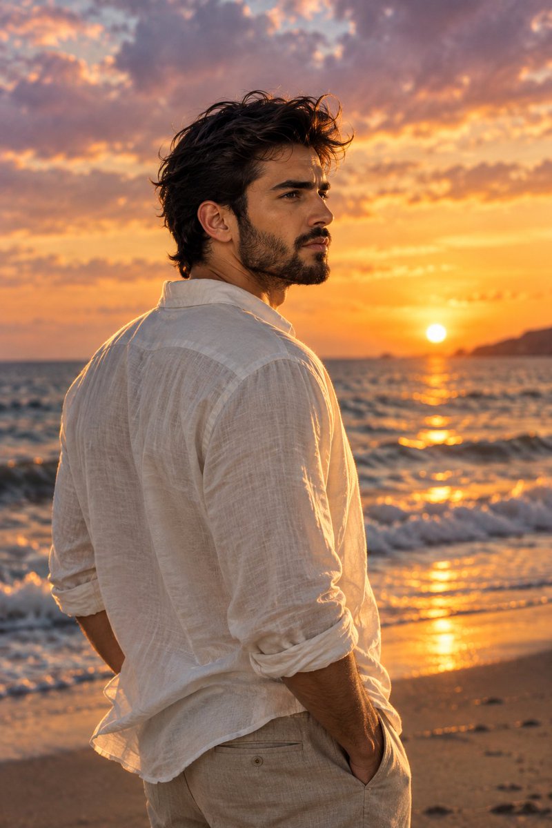 Product Marketing - Cinematic Sunset Beach Portrait — output 1