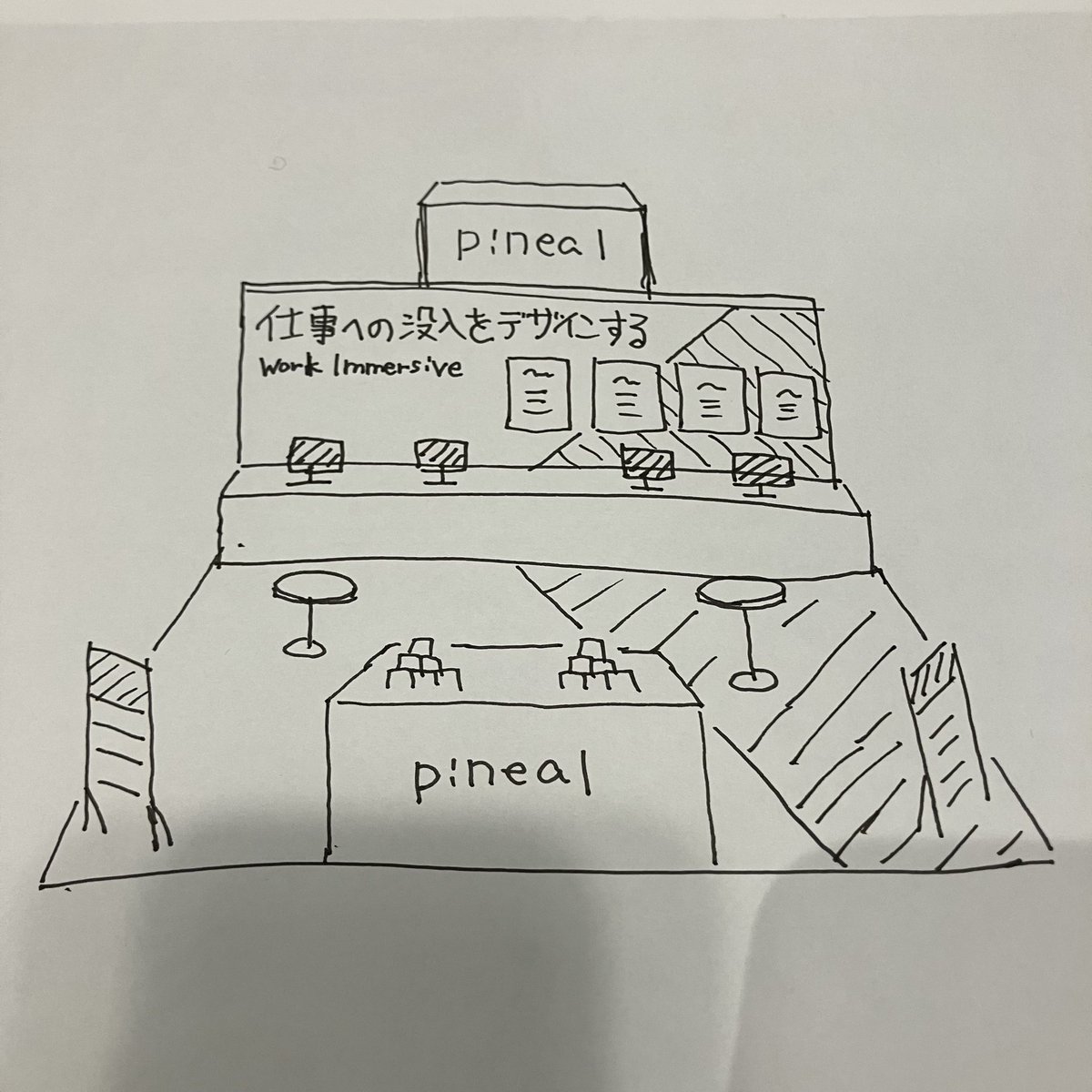 Turn booth sketch into perspective drawing — output 1