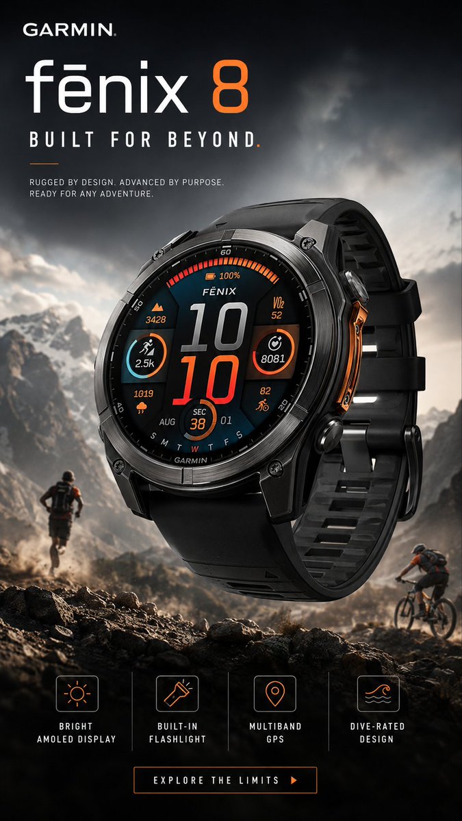 Product Marketing - Garmin fēnix 8 Adventure Poster — output 1