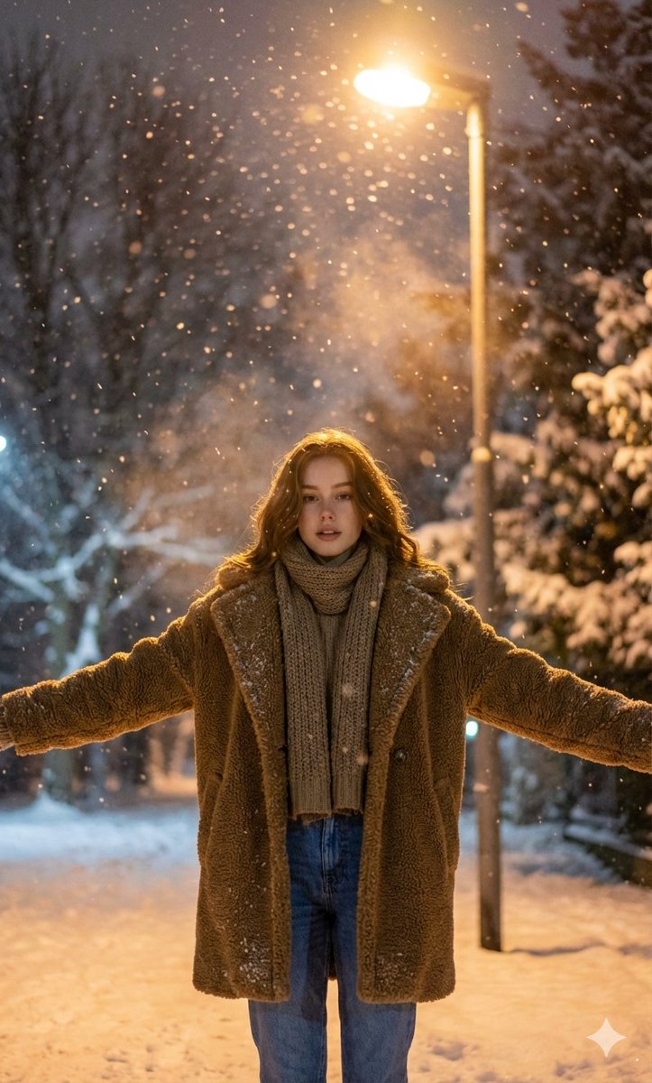 Nighttime Winter Scene with Strict Face Identity Lock — output 1
