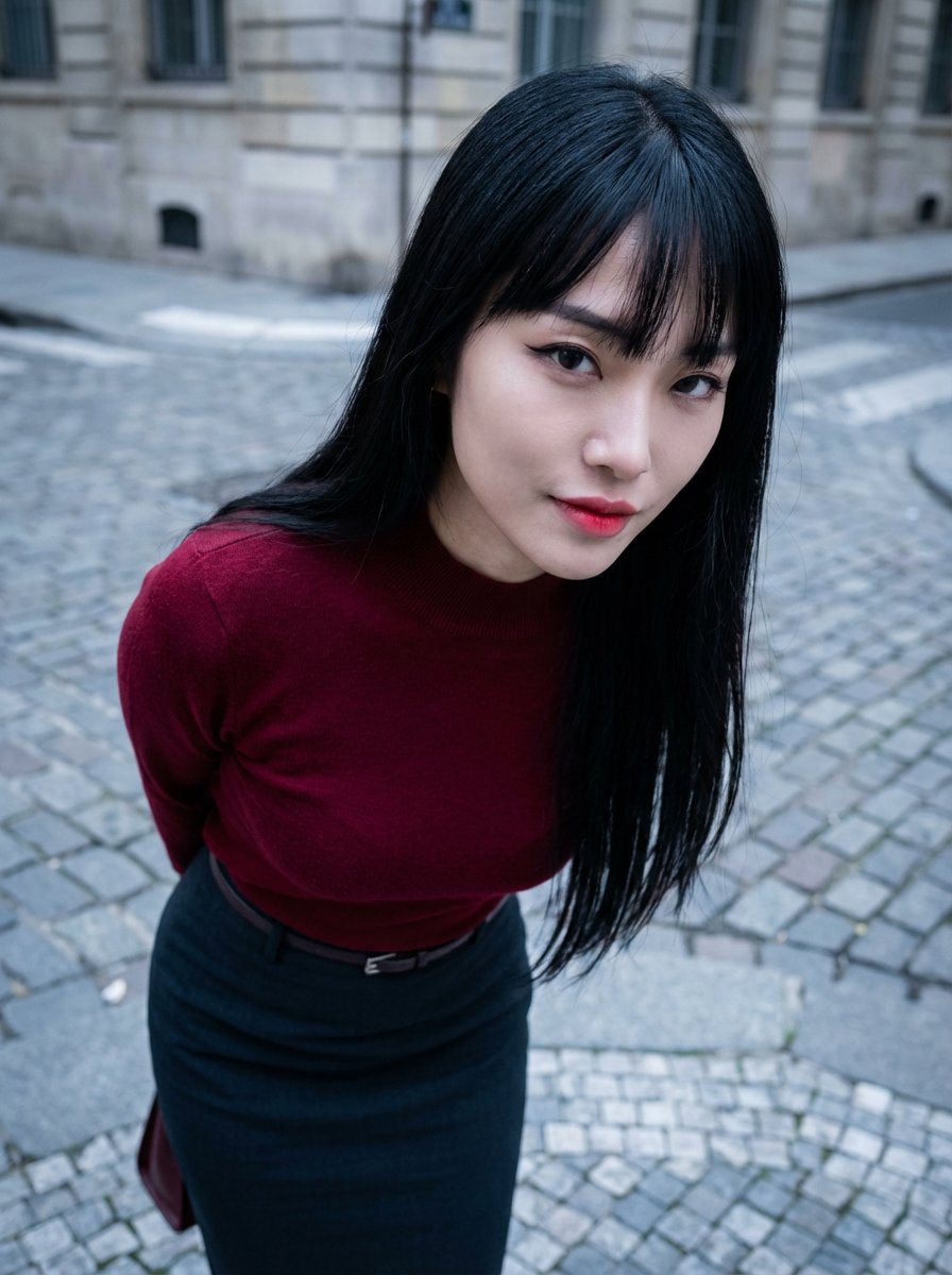 Social Media Post - High-Angle K-Pop Fashion Portrait — output 1