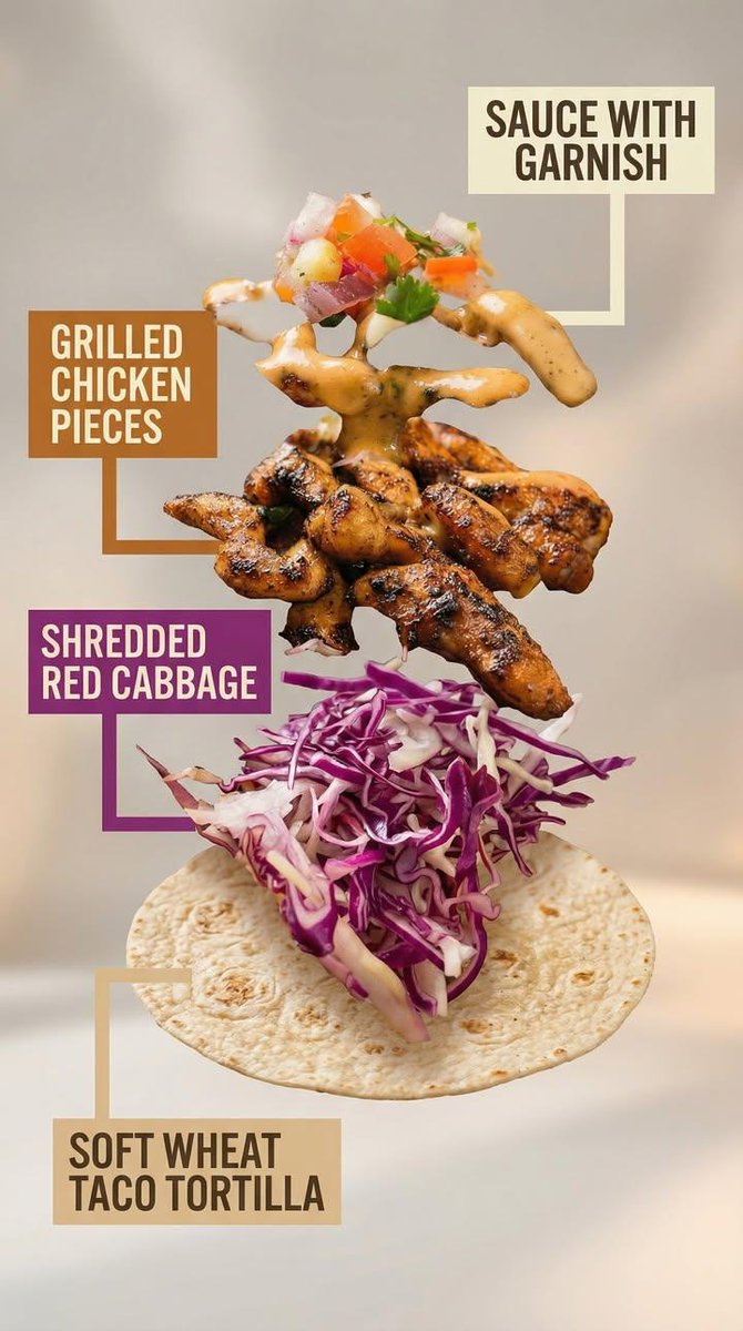 Infographic / Edu Visual - Exploded View Taco Visualization and Commercial Food Photography Prompt — output 1