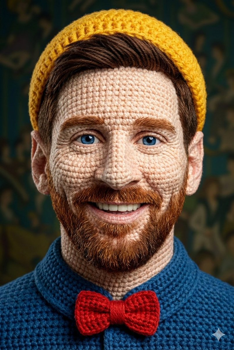 Game Asset - Hyper-Detailed Crocheted Portrait of a Legend — output 1