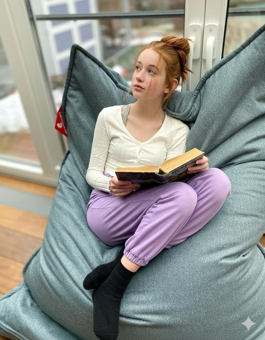 Social Media Post - Cozy Teenage Girl Reading Portrait Prompt — output 1