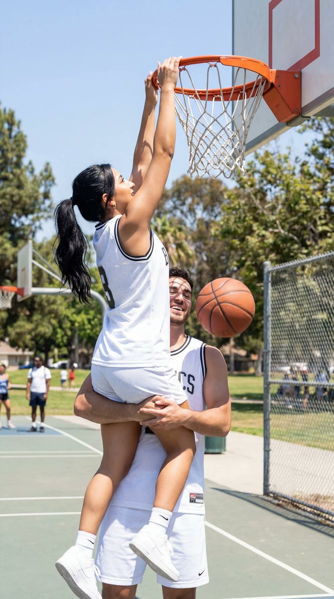 Photorealistic Basketball Assist Couple Prompt — output 1
