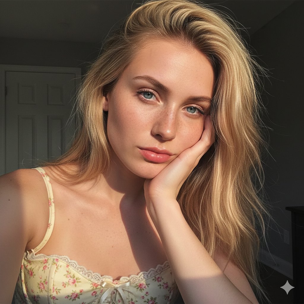 Golden Hour Freckled Portrait Selfie Prompt — output 1