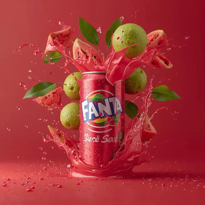Exploding Fanta Goiaba Soda Can Product Shot — output 1