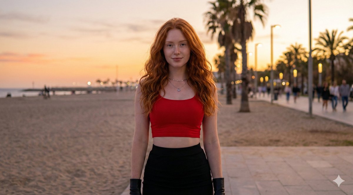 Social Media Post - Cinematic Fashion Portrait of a Young Woman at Sunset Beach — output 1