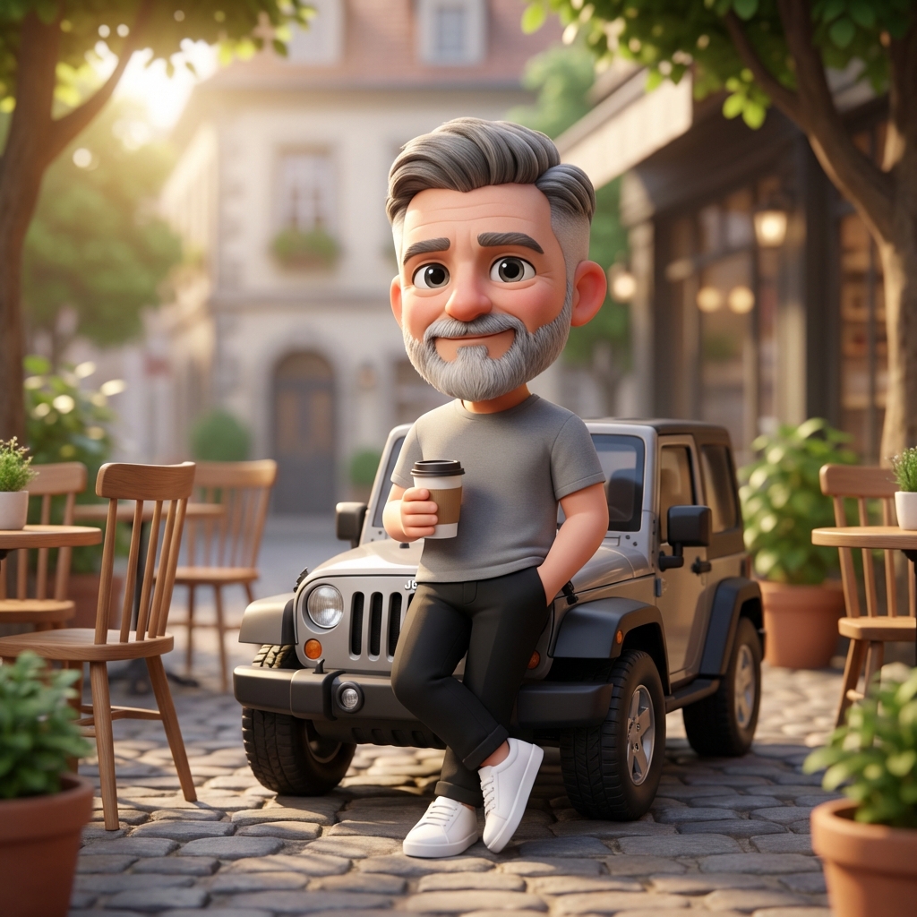 Pixar-Quality 3D Chibi Character with Mini Jeep — output 1