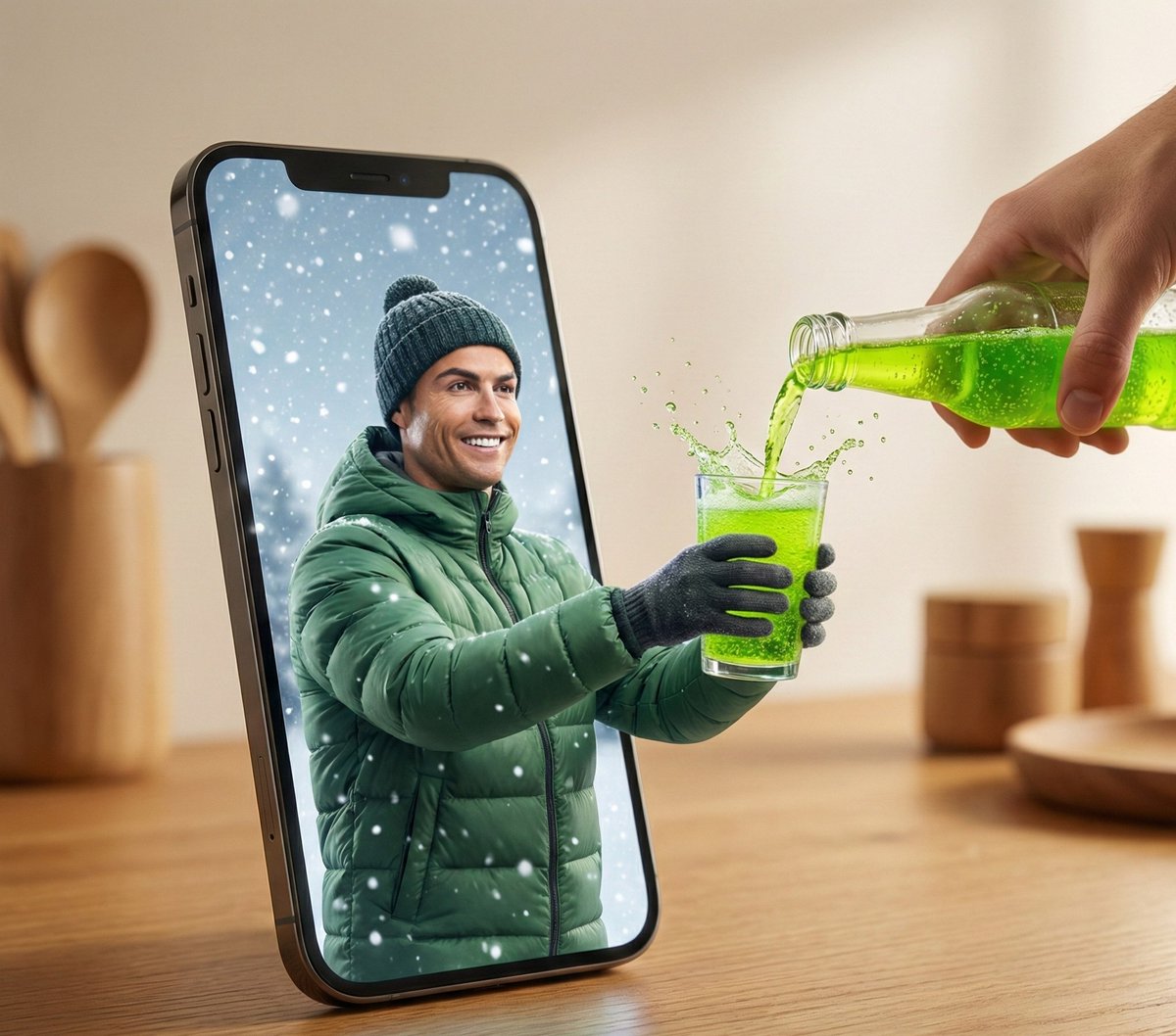 Surreal Smartphone Portal with Frozen Liquid Splash — output 1