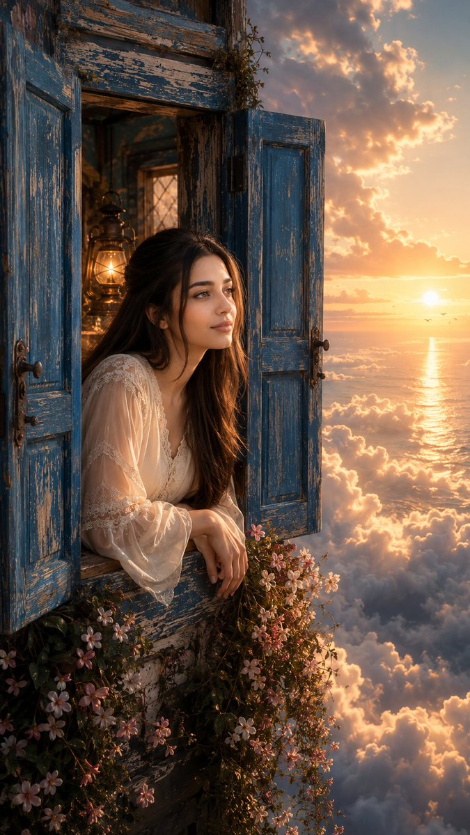 YouTube Thumbnail - Surreal Fantasy Floating Window Portrait — output 1