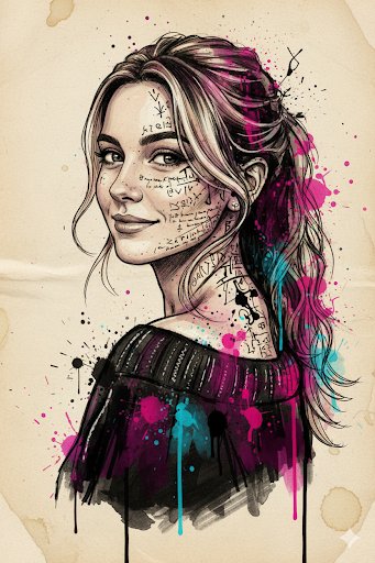 Mixed Media Portrait with Abstract Watercolor and Sketch — output 1