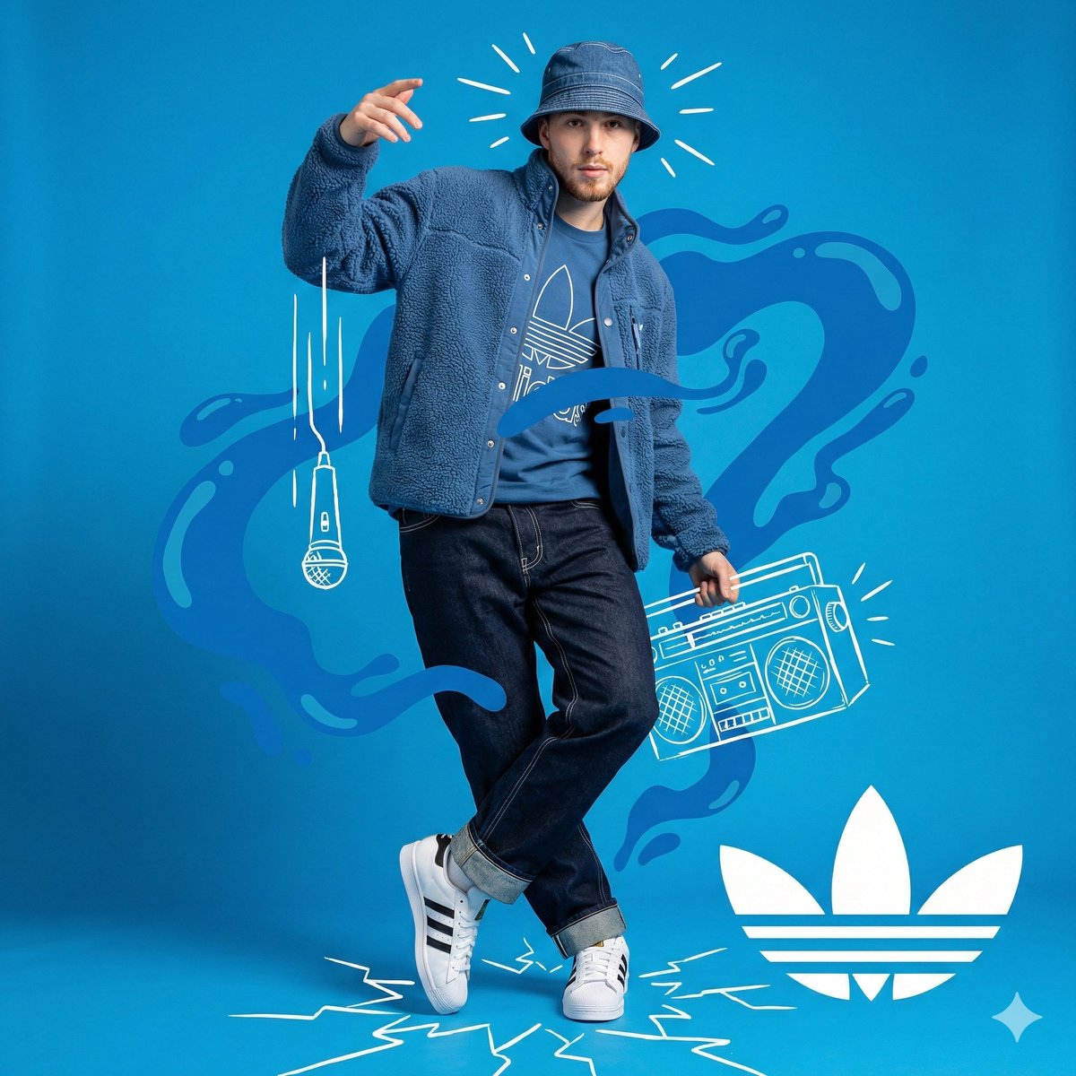 Blue Adidas Streetwear Composite Portrait Prompt (Nano Banana Pro) — output 1