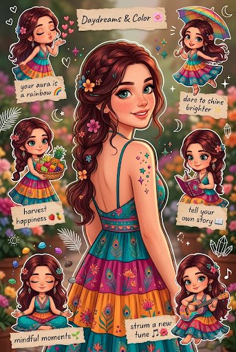 Comic / Storyboard - Boho-Chic Positive Vibes Sticker Sheet — output 1