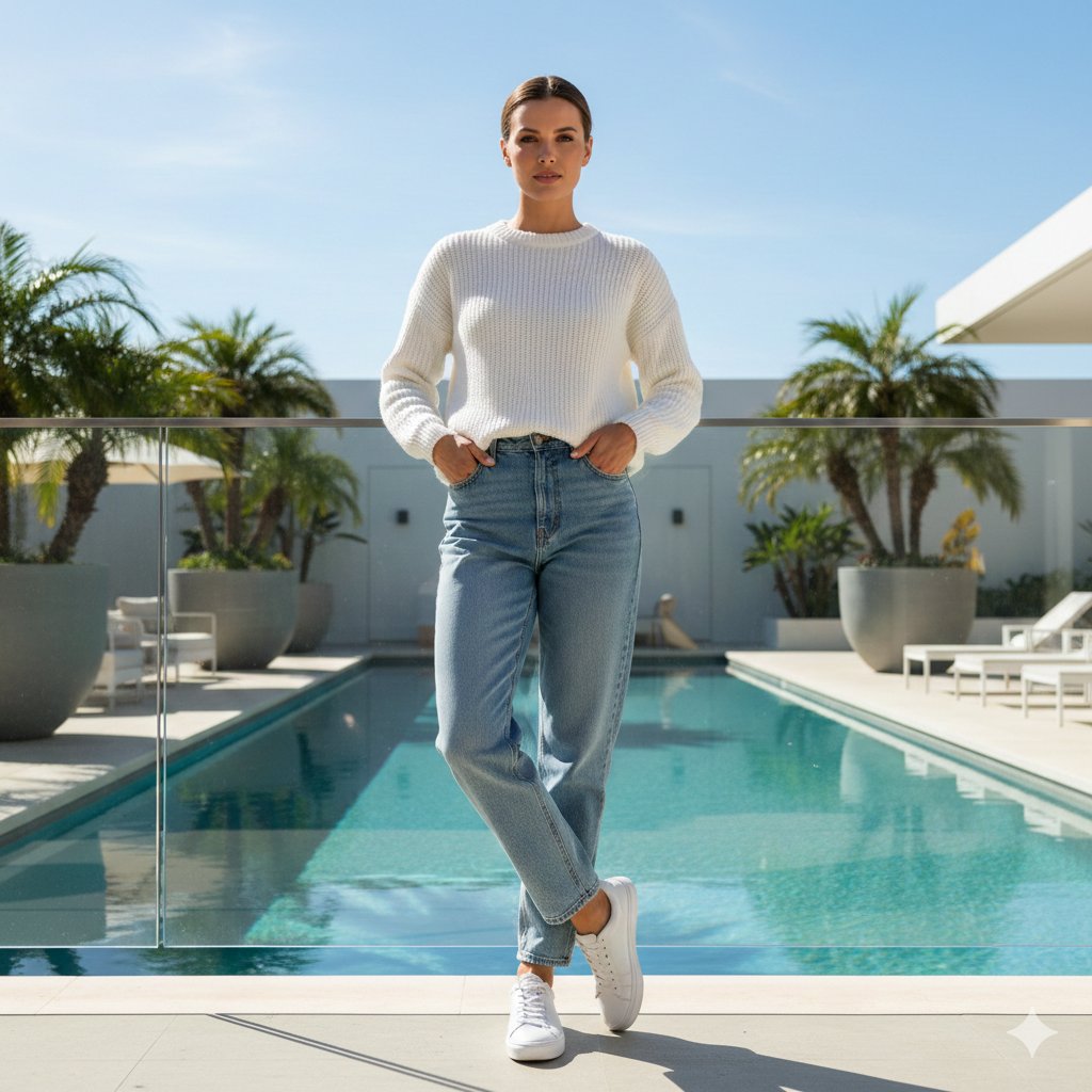 Ultra-realistic Lifestyle Portrait at Luxury Poolside with Identity Lock — output 1