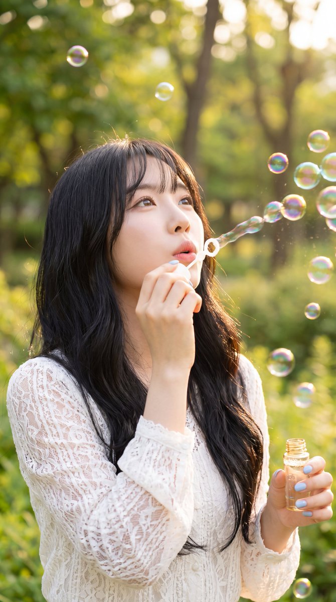 Profile / Avatar - Dreamy Portrait of Woman Blowing Bubbles — output 1