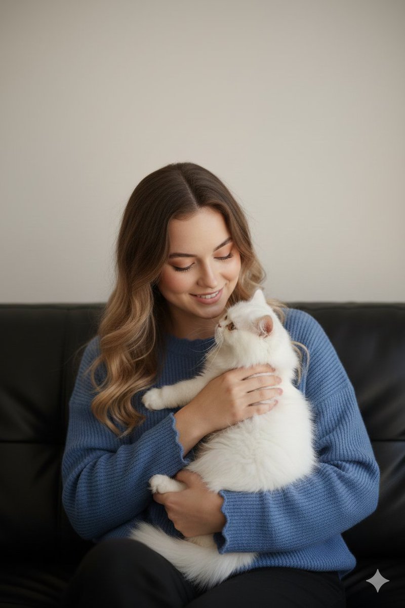 Ultra-Realistic Portrait of Woman Hugging a Persian Cat — output 1