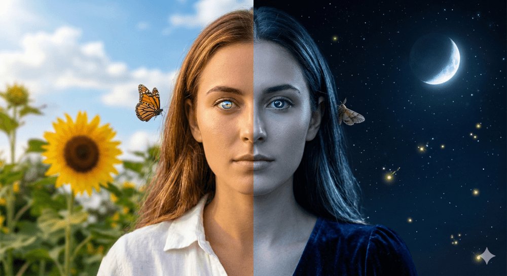 Profile / Avatar - Day and Night Split Portrait Prompt for Nano Banana Pro — output 1