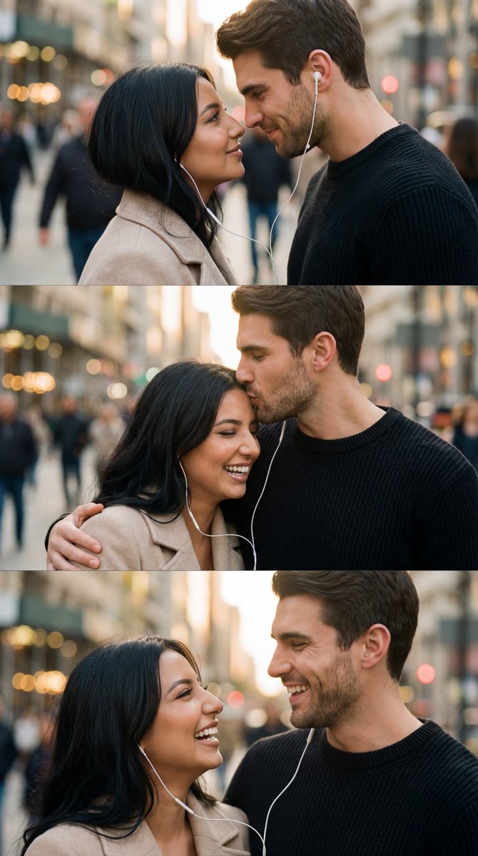 Poster / Flyer - Romantic Cinematic Triptych with Shared Earphones — output 1