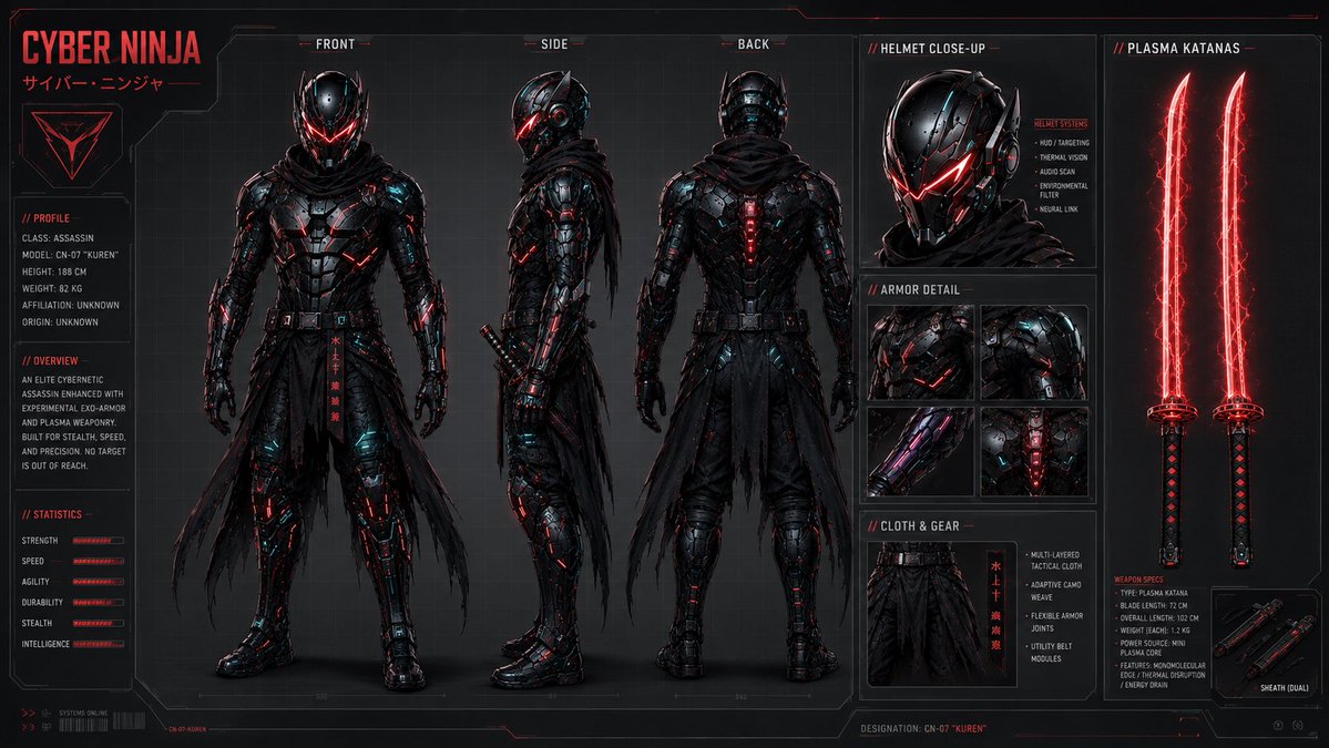 Comic / Storyboard - Cyber Ninja Character Sheet — output 1