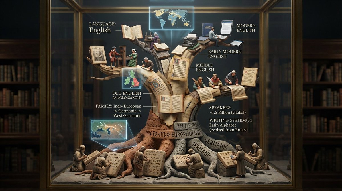 Infographic / Edu Visual - Linguistic Evolution Tree Infographic Generation — output 1