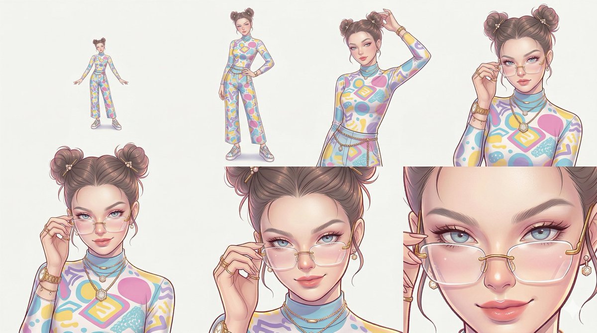 Comic / Storyboard - Reference Character Posing Grid Study Prompt — output 1