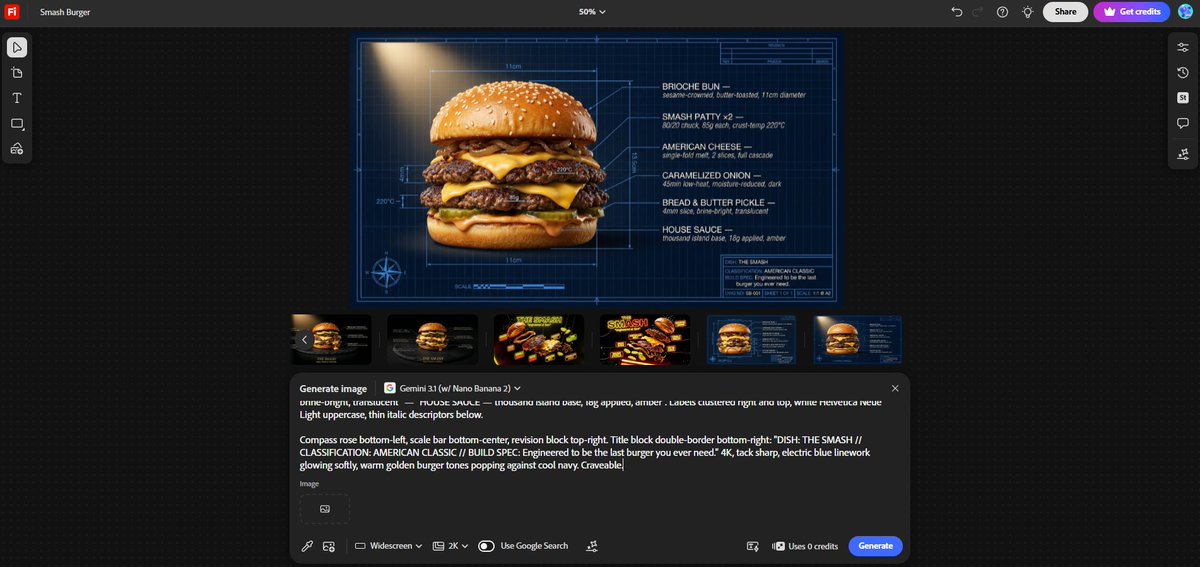 Infographic / Edu Visual - Technical Architectural Blueprint of a Smash Burger — output 1
