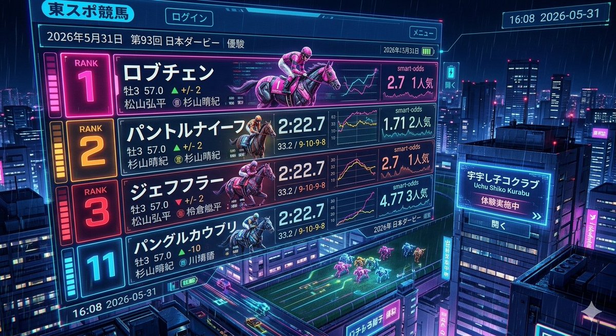 Cyberpunk Horse Racing Scene — output 1
