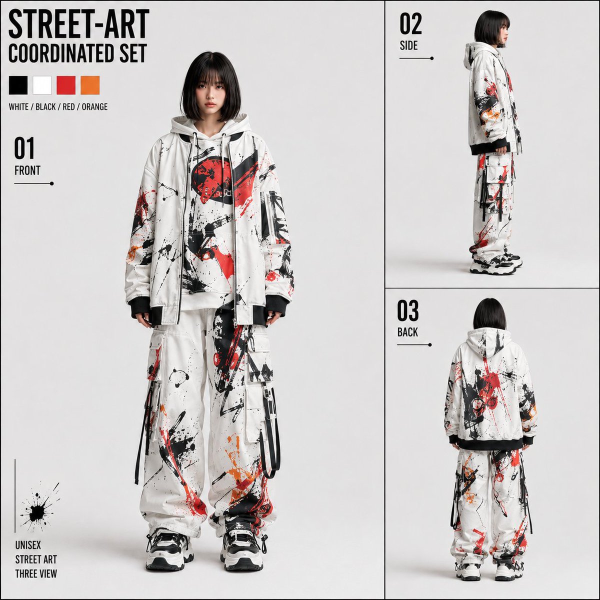 Product Marketing - Street Art Three-View Character Sheet — output 1