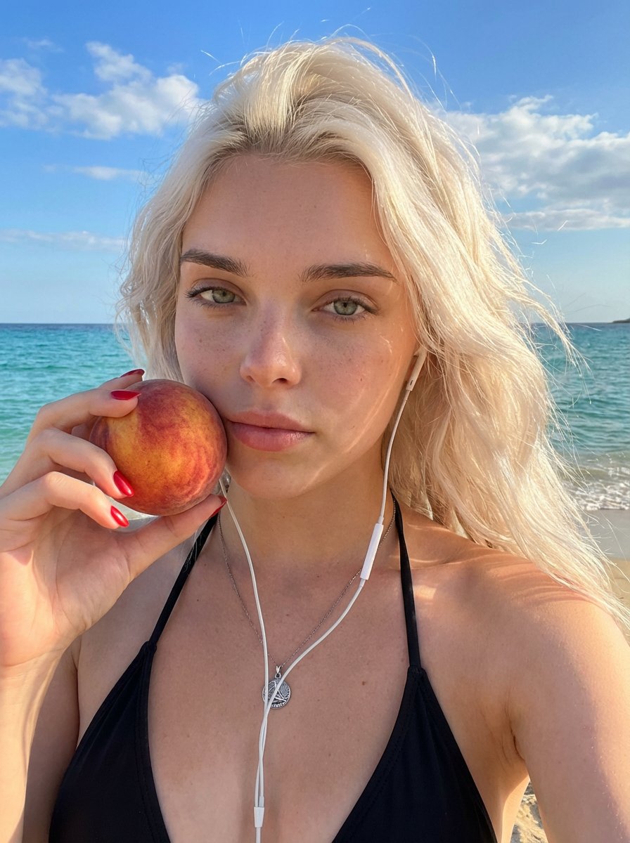 Profile / Avatar - Beach Selfie Portrait with Peach Fruit — output 1