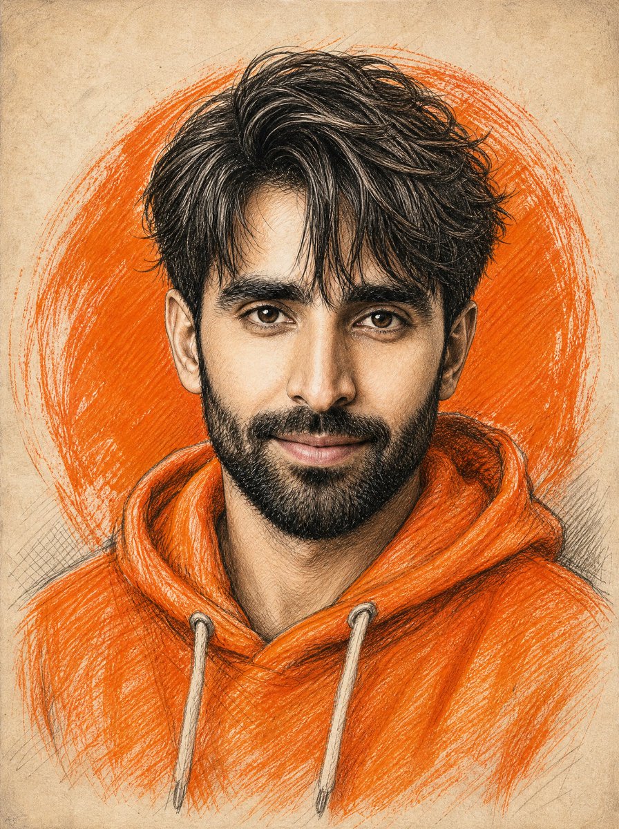 Profile / Avatar - Orange Hoodie Pencil Portrait — output 1