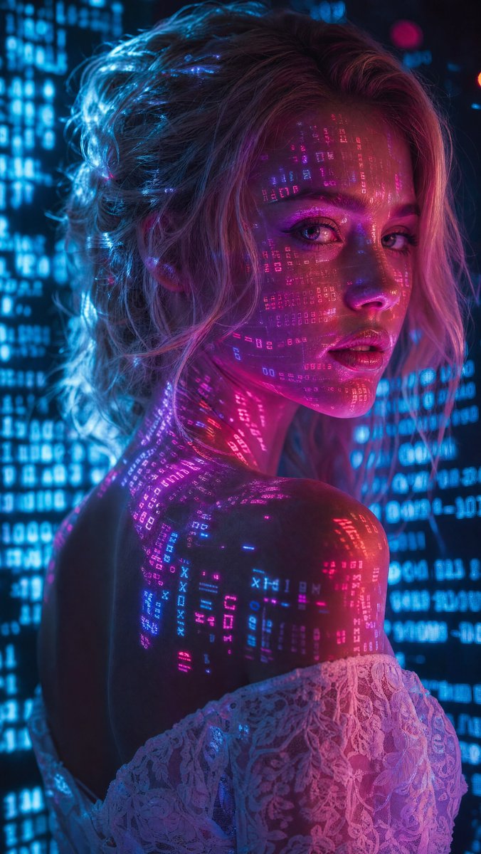 Social Media Post - Cyberpunk Neon Digital Code Portrait — output 1