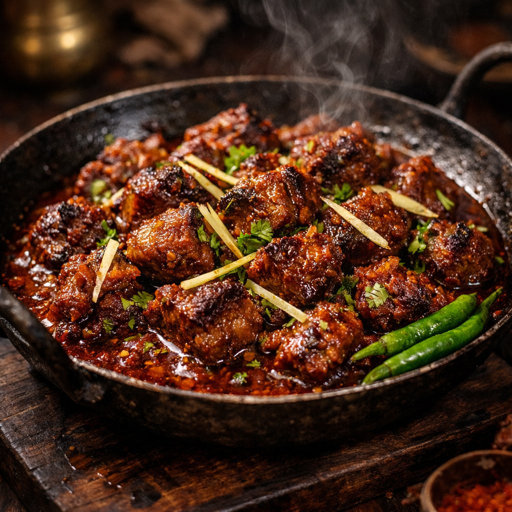 Cinematic 8K Mutton Karahi Food Macro Shot — output 1