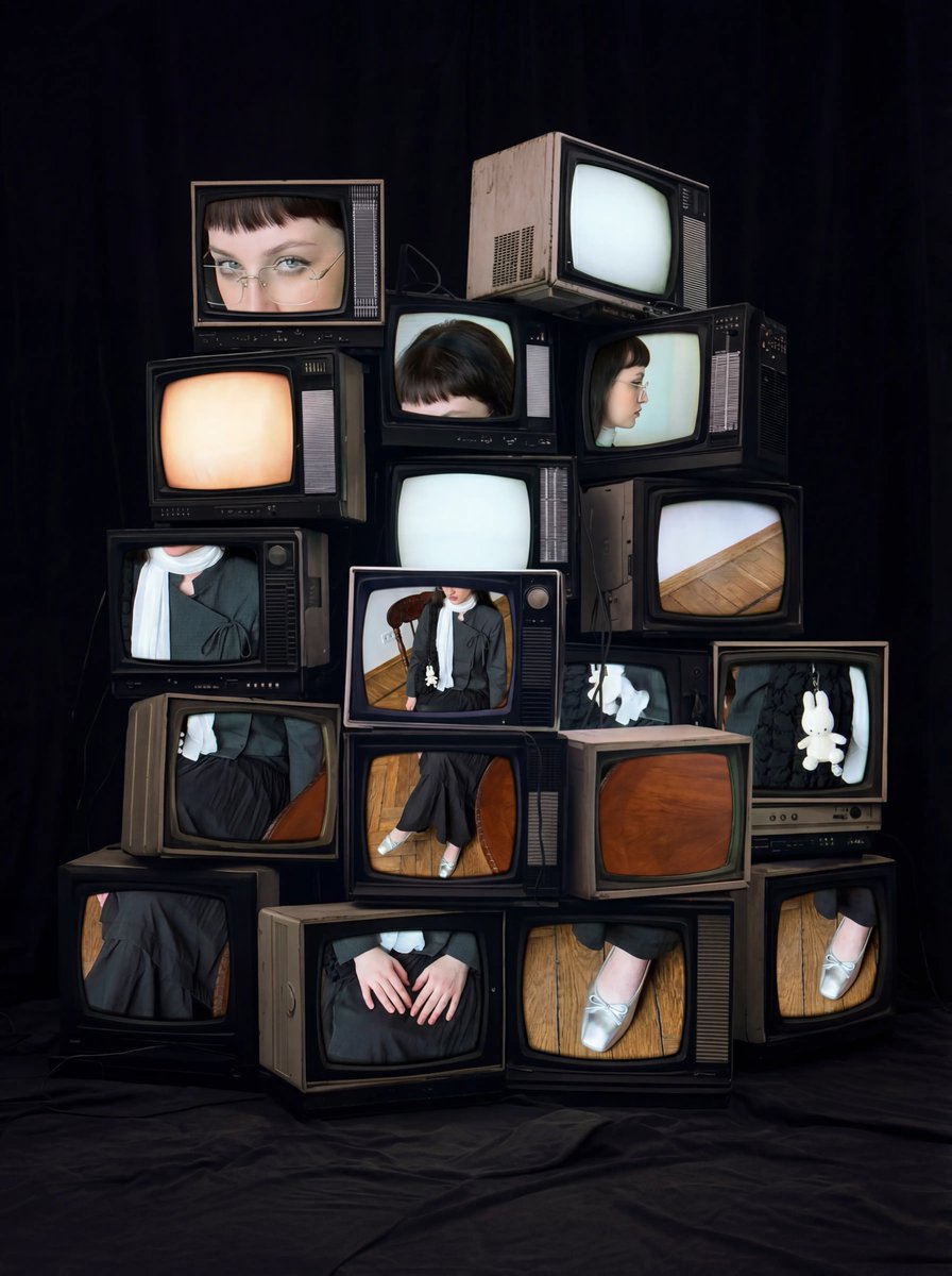 Retro CRT TV Display Portrait Collage — output 1