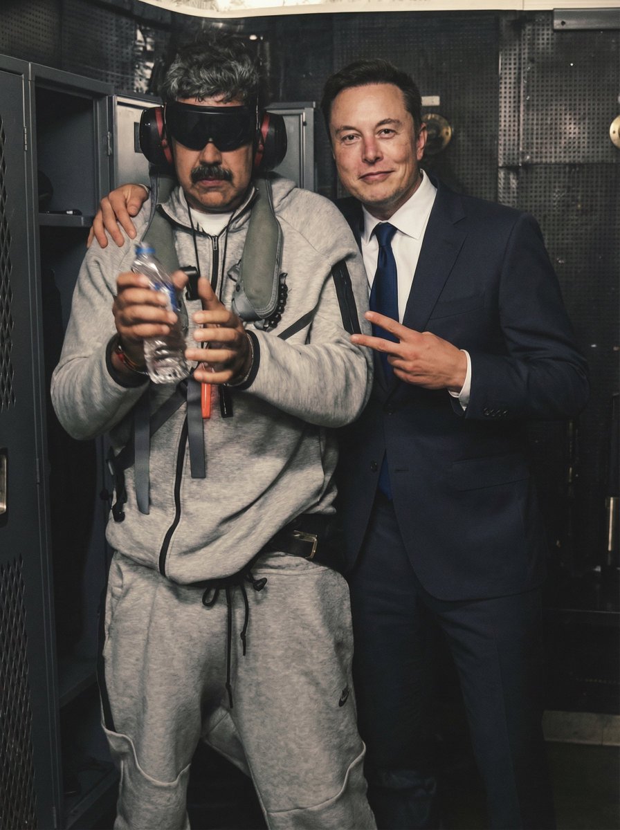 Humorous Portrait of Elon Musk and Venezuela President in Tactical Gear — output 1