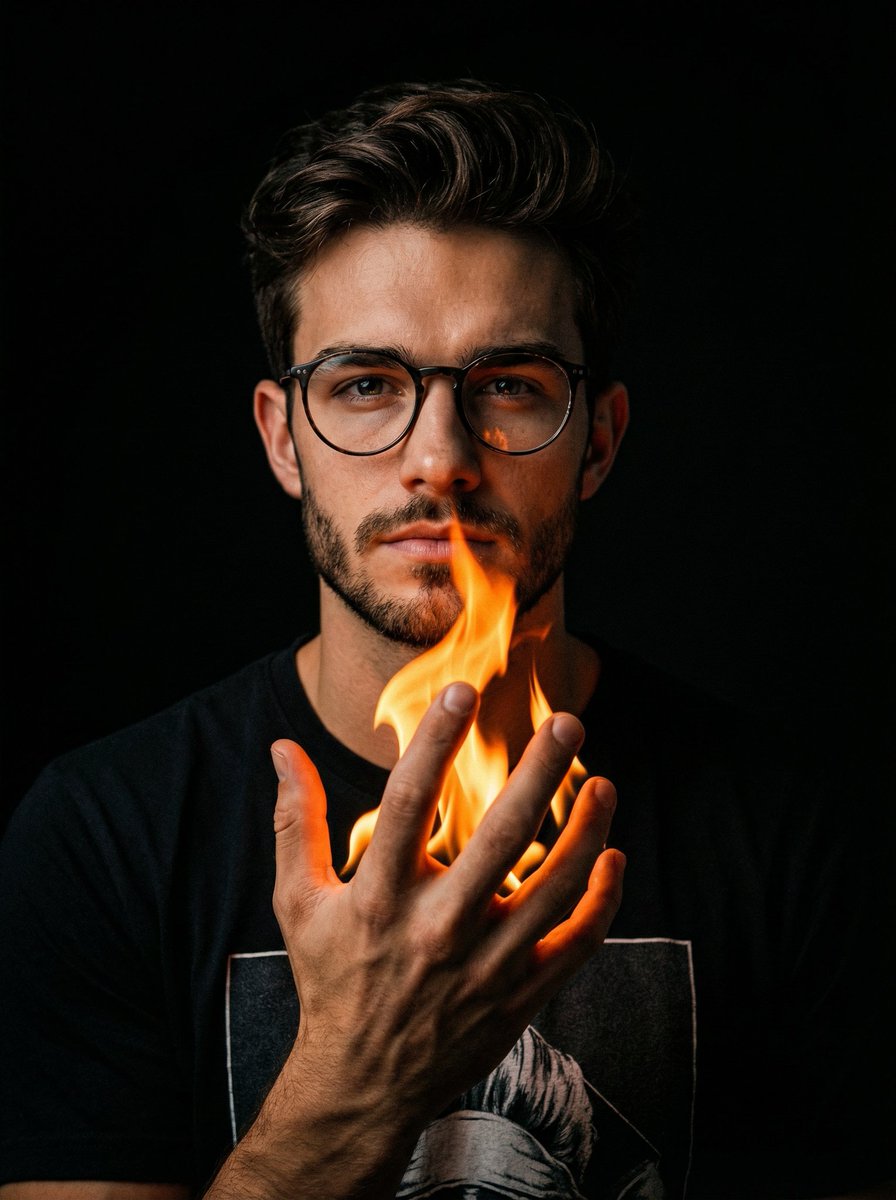 Cinematic Portrait with Fire in Hand — output 1