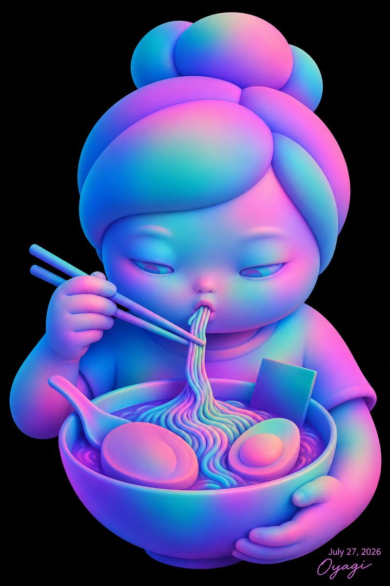 Profile / Avatar - Neon Chibi Girl Eating Ramen — output 1