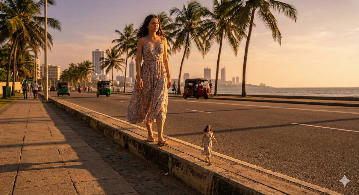 Surreal cinematic street photography with scale contrast — output 1