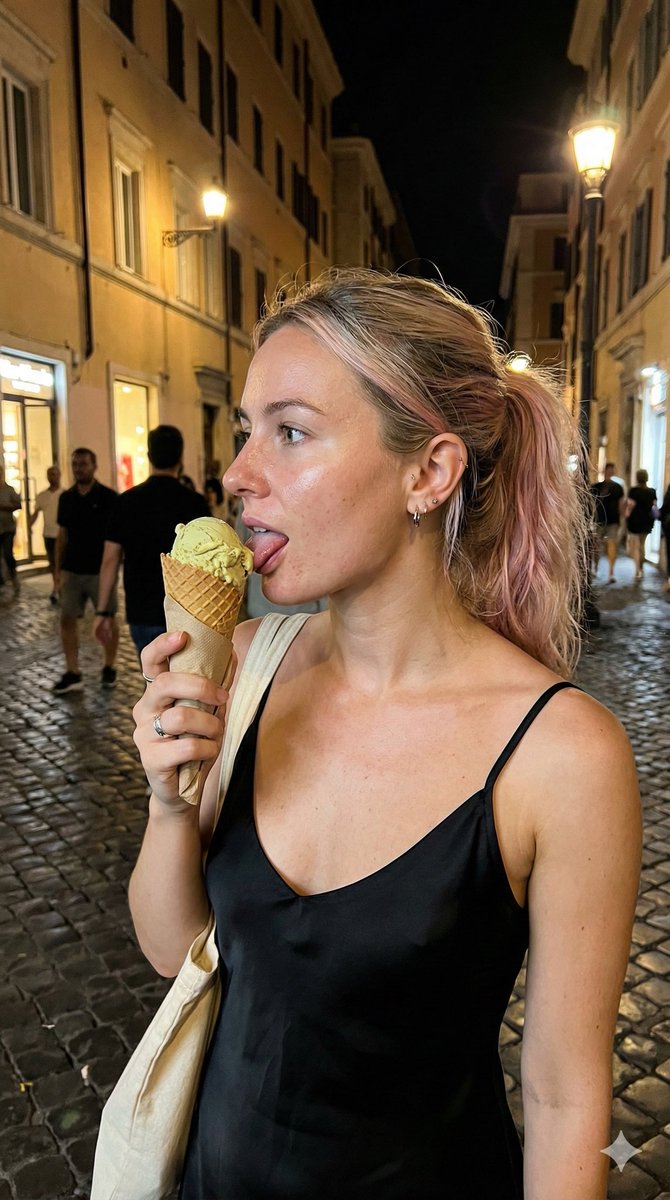 Social Media Post - Candid Ice Cream Snapshot in European City at Night — output 1