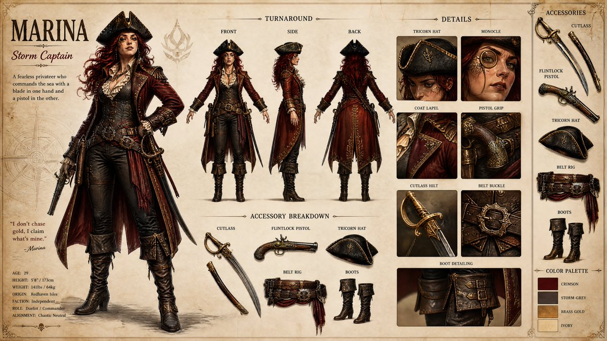 Comic / Storyboard - Pirate RPG Character Design Sheet — output 1
