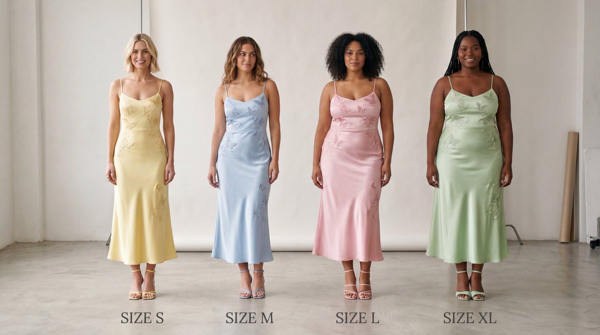 E-commerce Main Image - Realistic Size Range Fashion Lineup — output 1