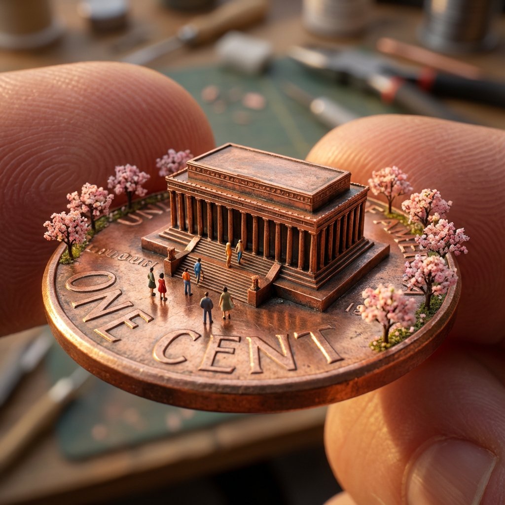 Macro Photoreal Diorama on a US Penny — output 1