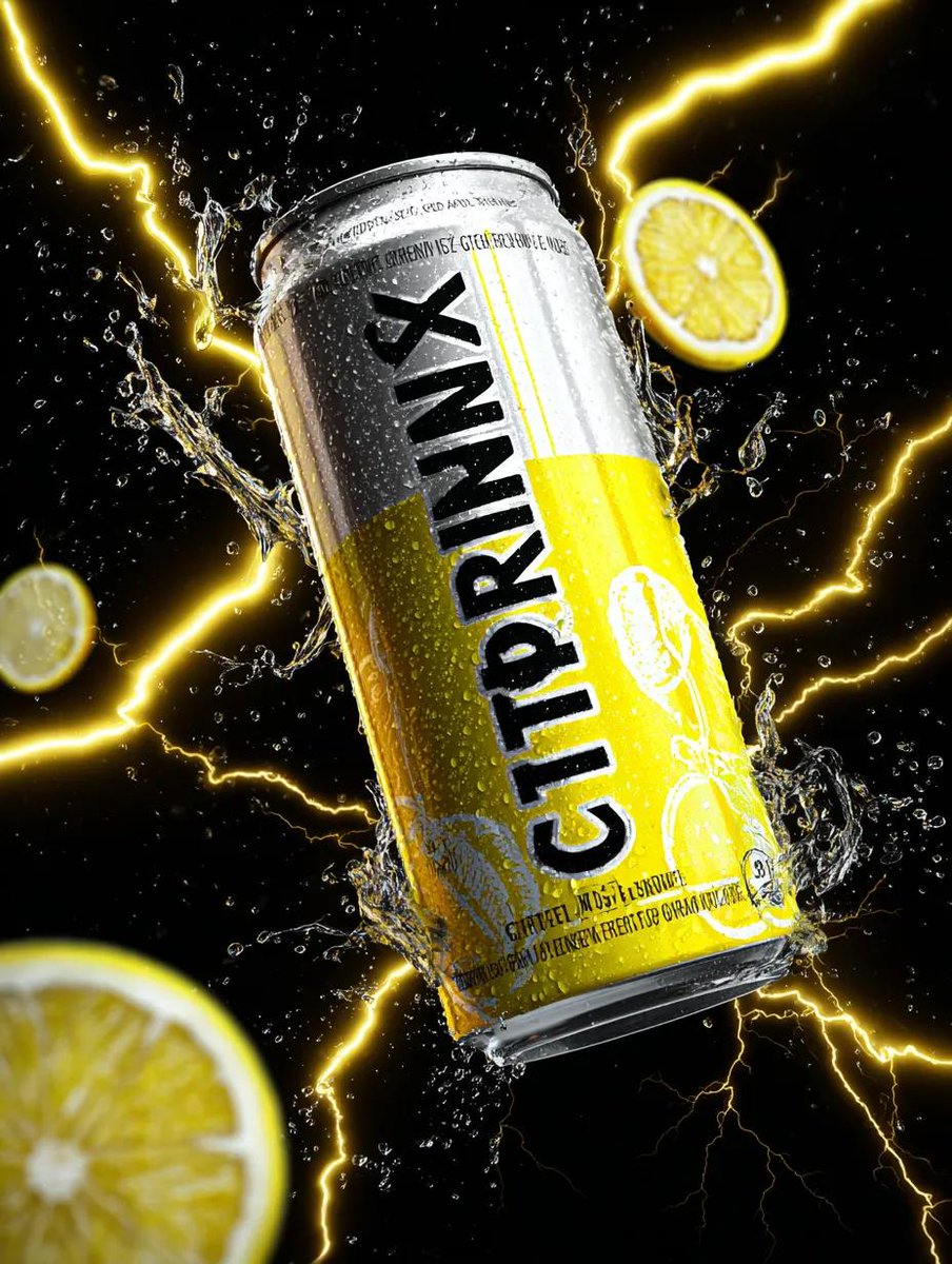 Energy Drink Can with Green Apple Splash and Neon Lightning — output 1
