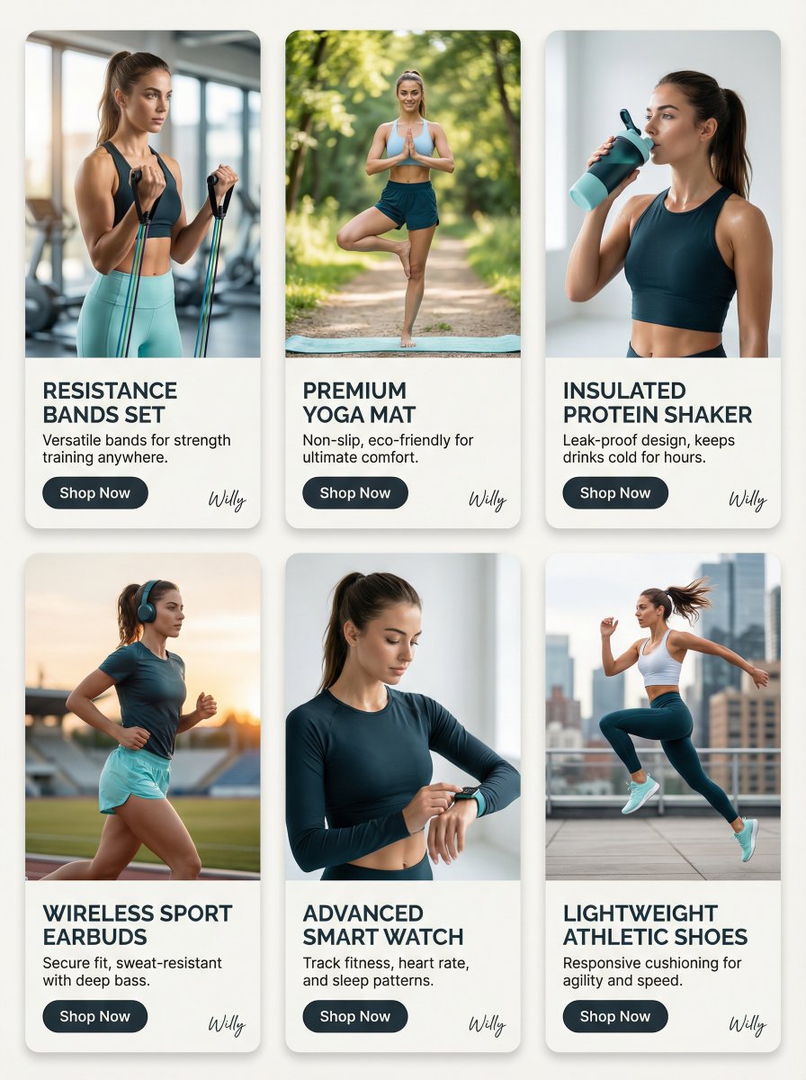 Fitness Product Showcase Card Grid Prompt — output 1